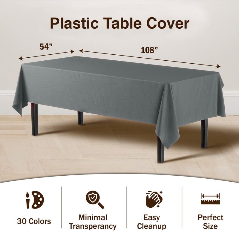 Party Solids Exquisite 12-Pack Premium Plastic Tablecloth 54 Inch. x 108 Inch. Rectangle Table Cover - Silver - Image 3